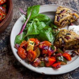 Pic of Spicy bean and polenta wedges with chunky roasted veg and smoky tomatoes