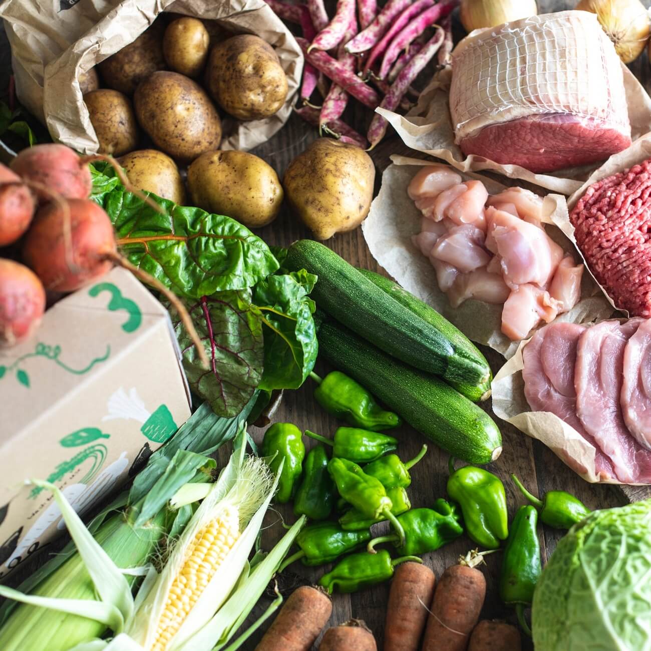 Organic Seasonal organic veg box plus meat large / Riverford