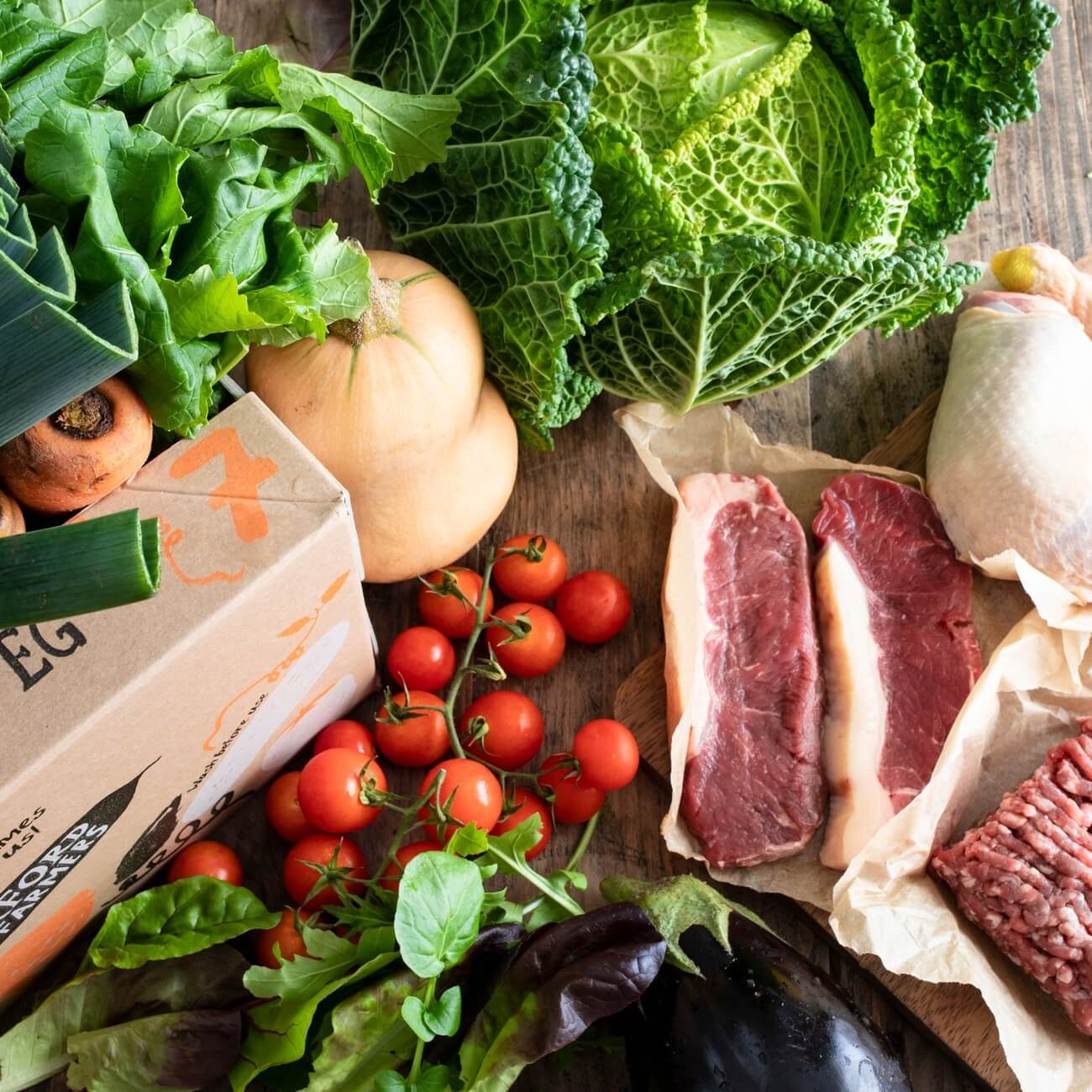 Organic Quick organic veg box plus meat medium / Riverford