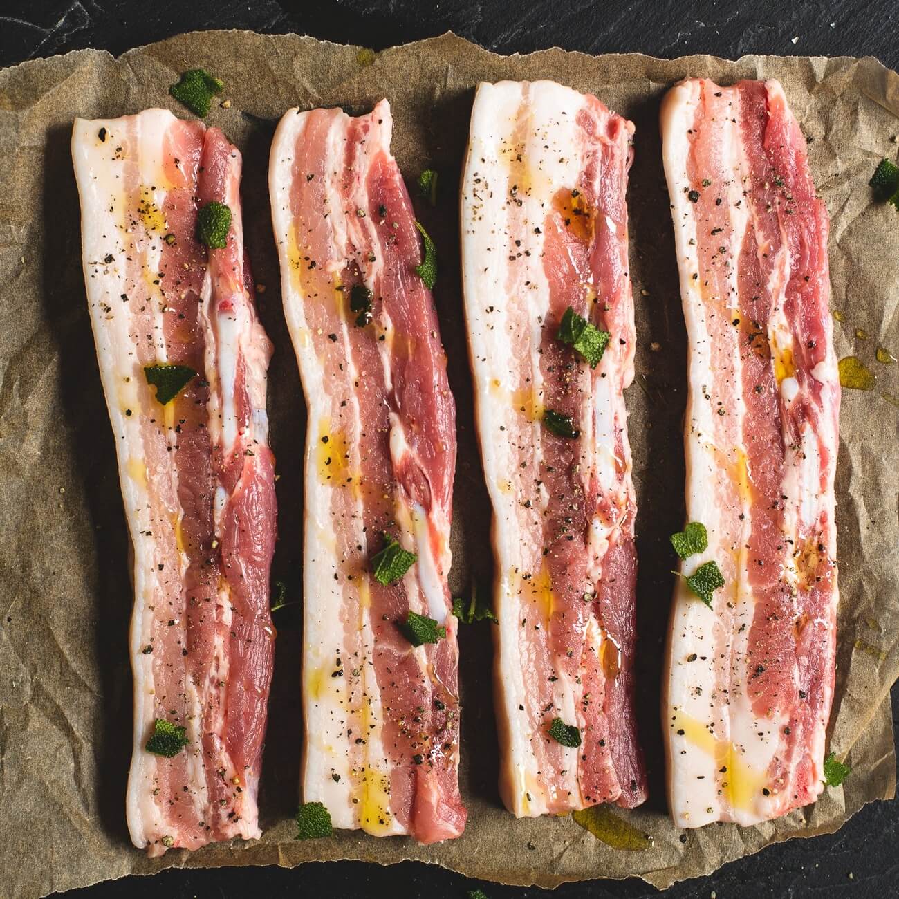 Organic Pork belly slices 390g / Riverford
