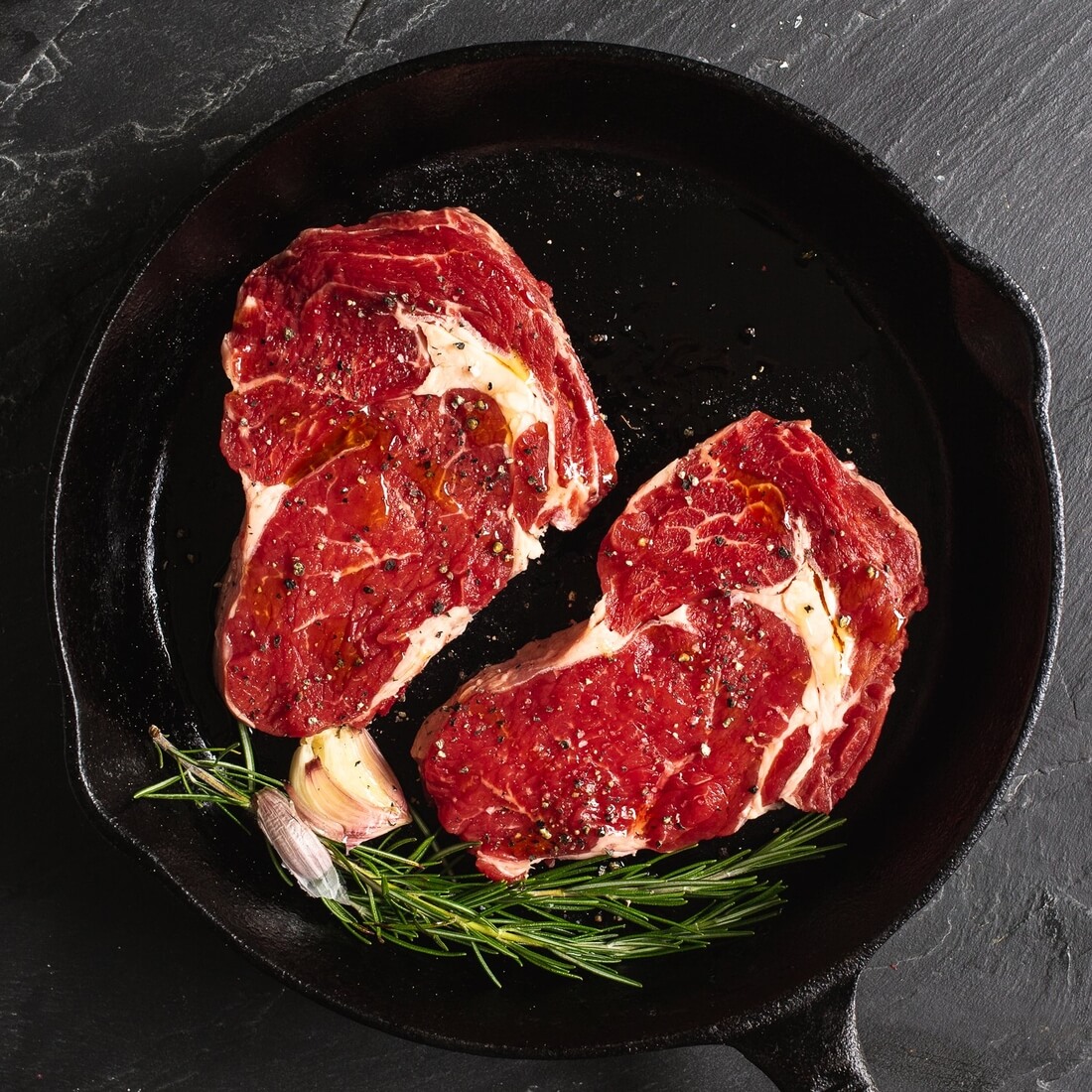 Organic Beef rib eye steaks 380g / Riverford