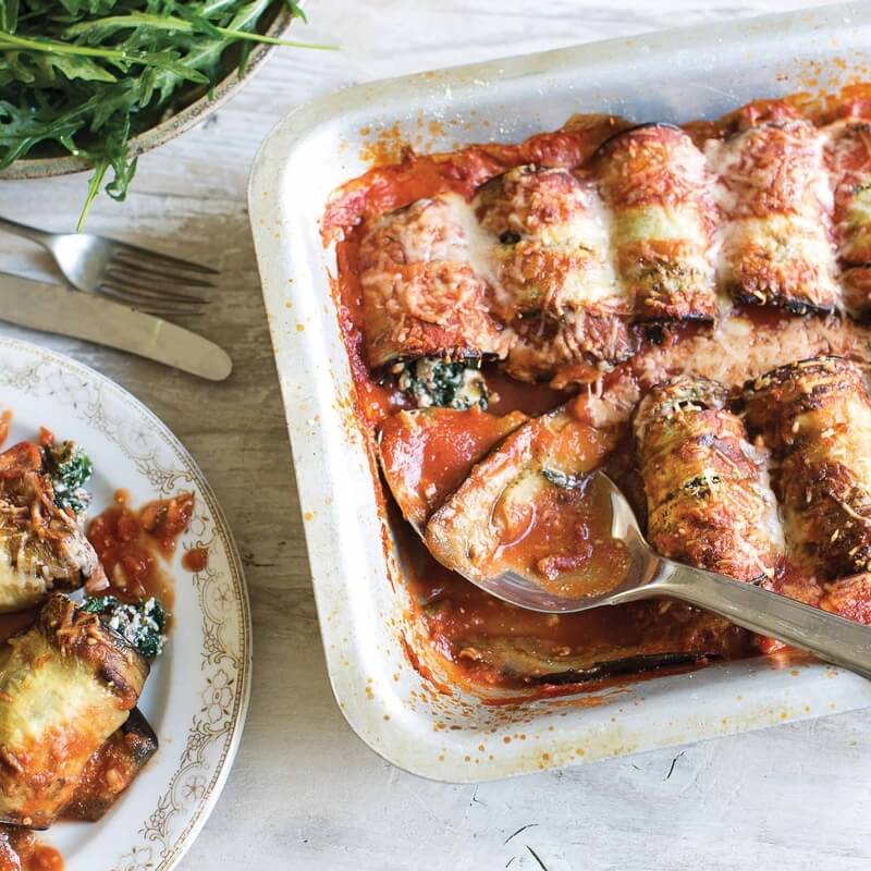 Aubergine involtini with ricotta, raisins, pine nuts &amp; roc... / Riverford