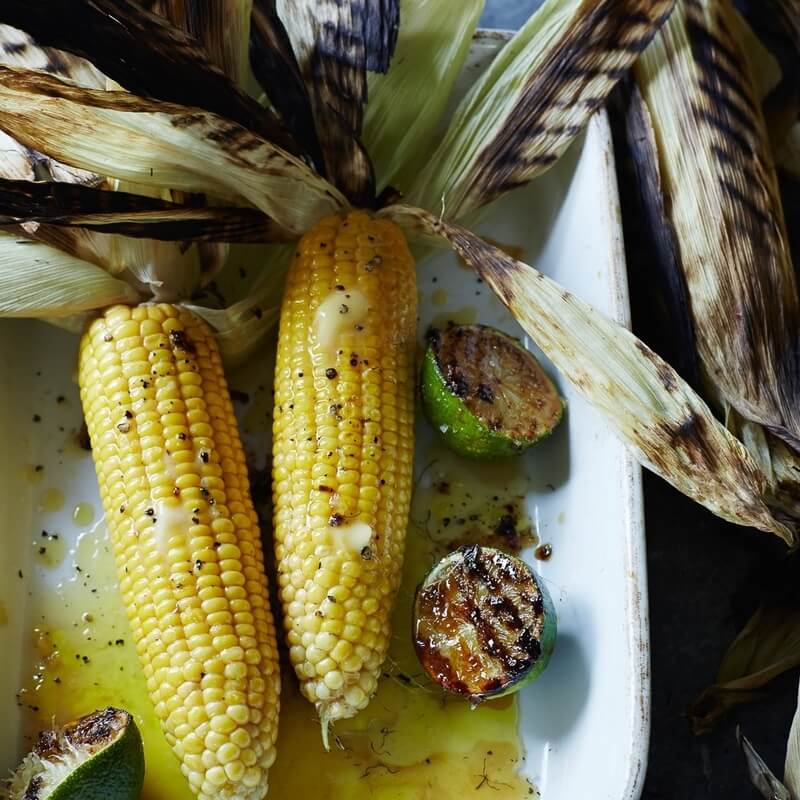 Barbecued sweetcorn with burnt lime and sea salt recipe / Riverford