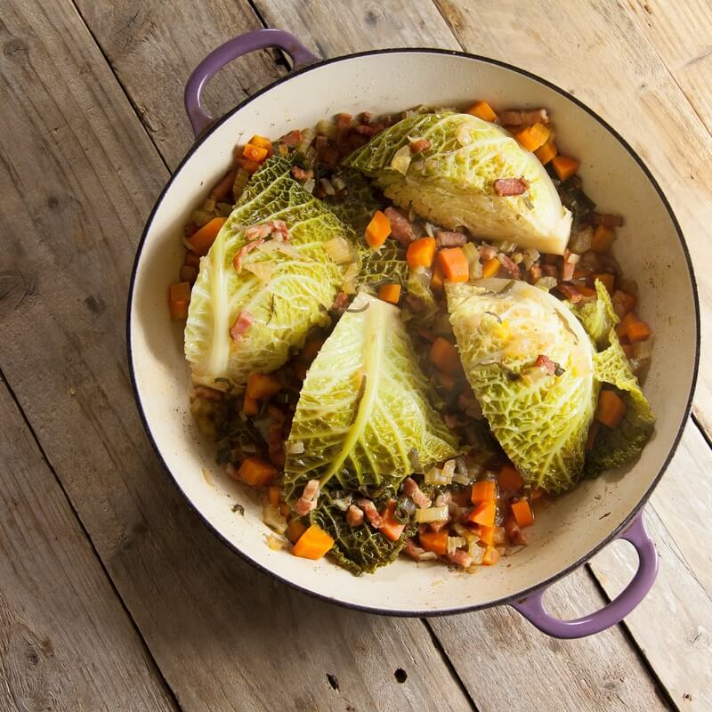 Braised Savoy with pancetta recipe / Riverford
