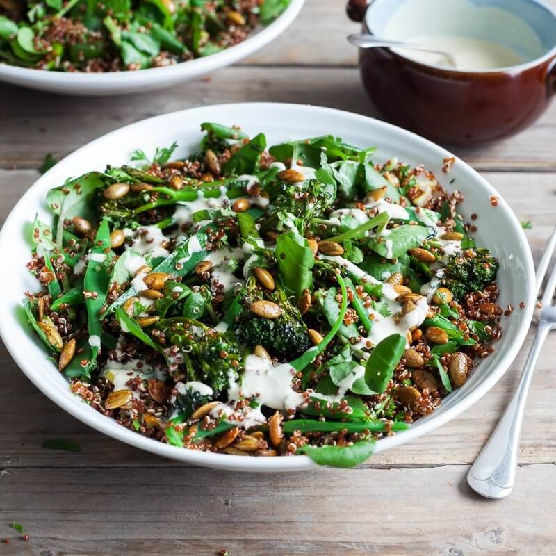 Broccoli and quinoa salad with preserved lemon and tahini / Riverford