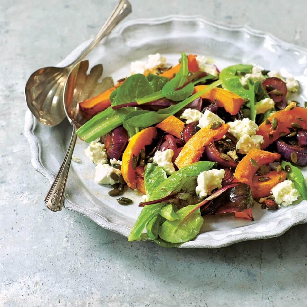 Butternut, red onion & pumpkin seed salad recipe / Riverford