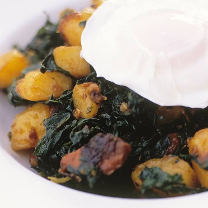 Cabbage, chorizo and potato hash recipe / Riverford