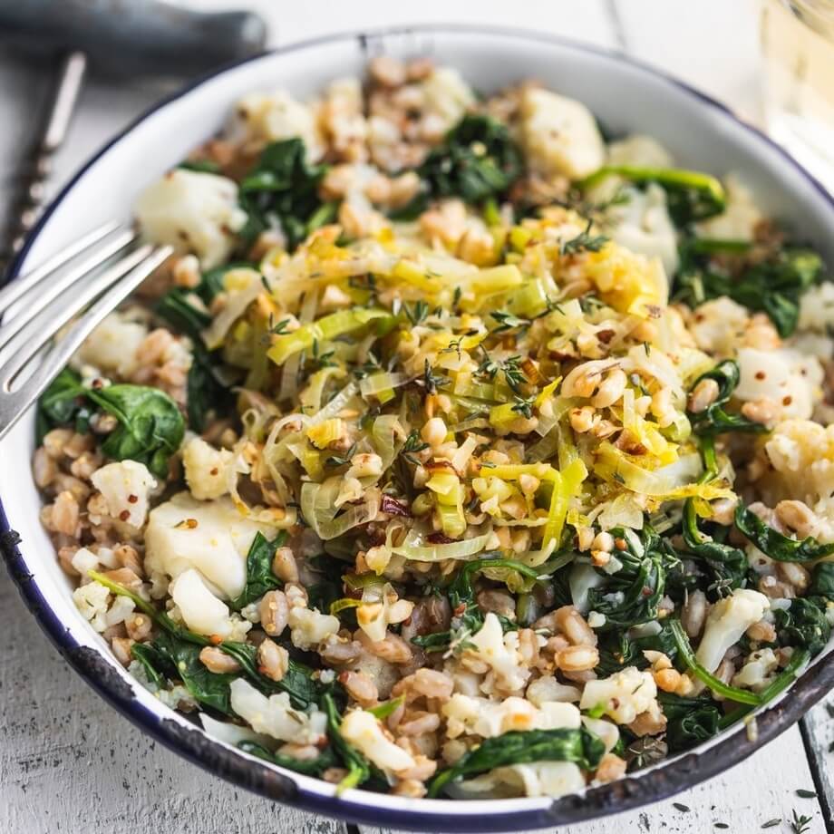 Roast chicken and cauliflower with beetroot spelt recipe / Riverford