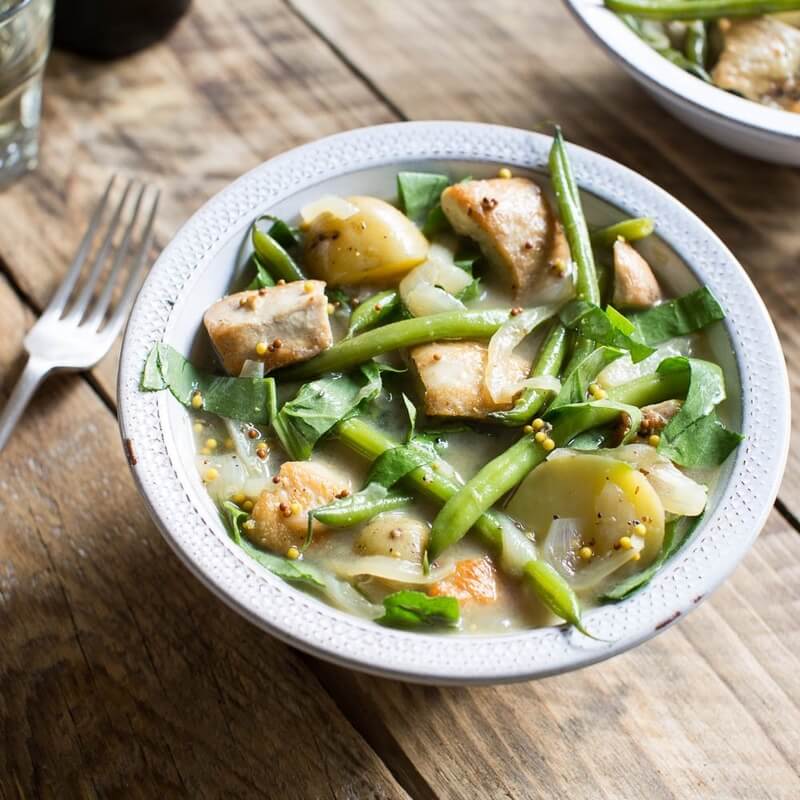 Chicken, sorrel and potato stew with French beans and must... / Riverford