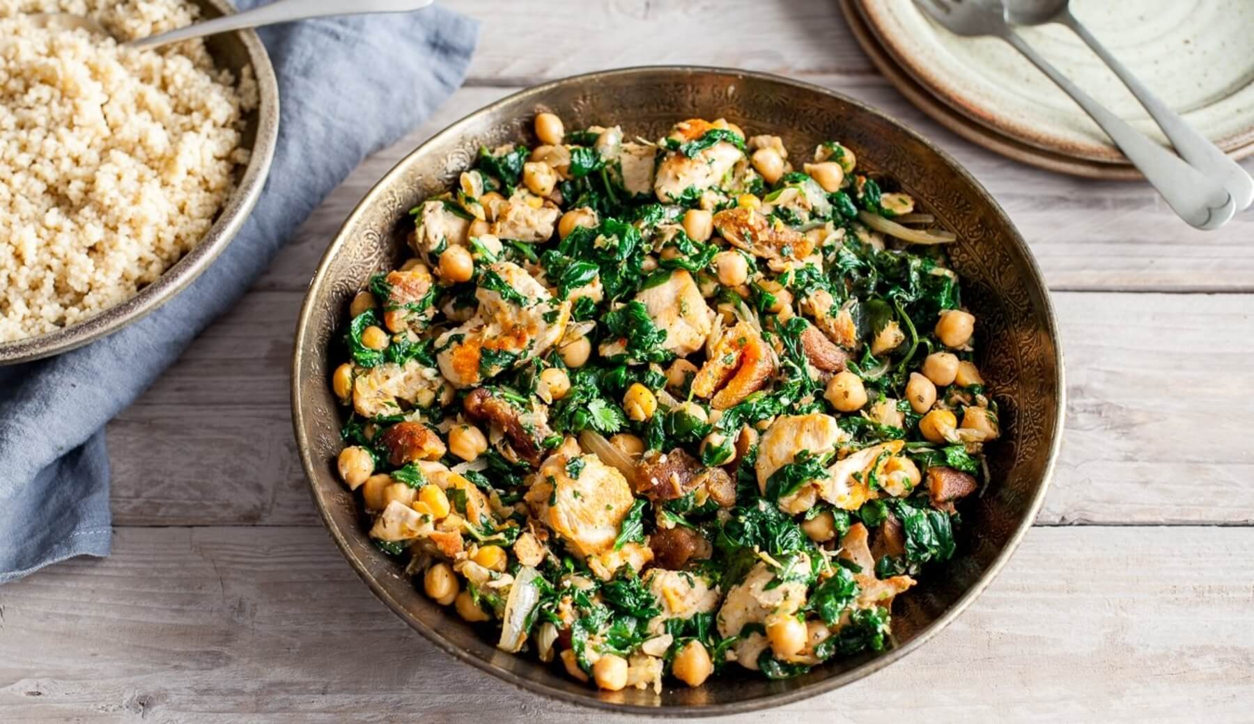 Chicken, spinach & chickpea tagine with harissa & preserve... / Riverford