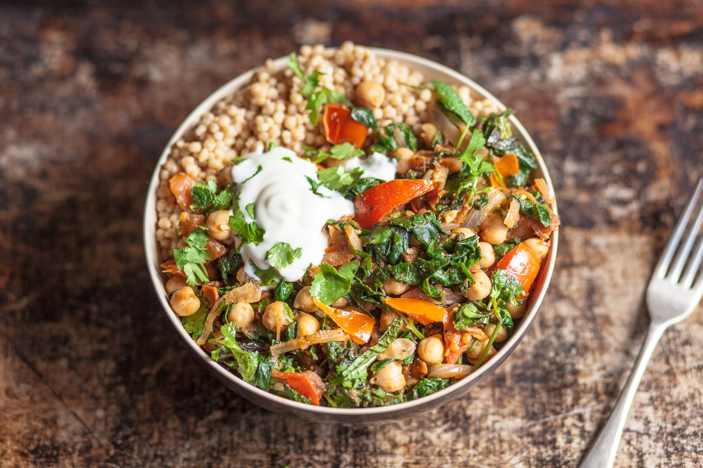 Lebanese spinach & chickpeas with preserved lemon & maftoul / Riverford