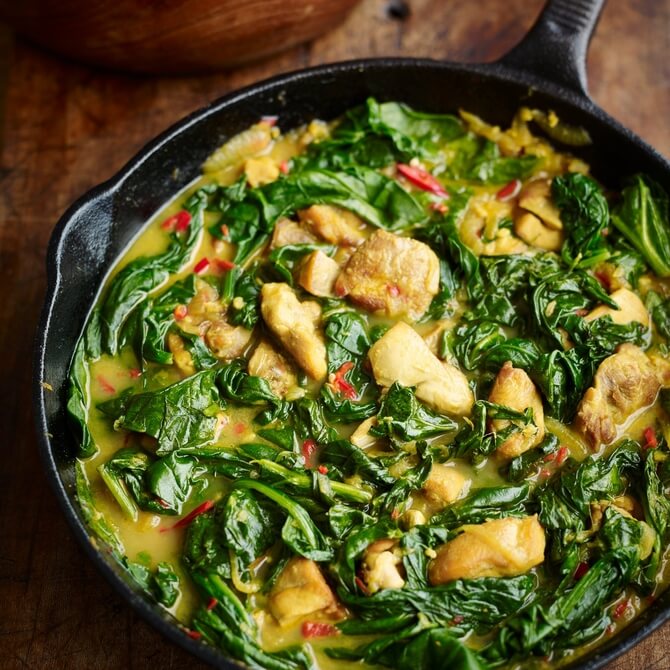 lemony chicken and spinach curry recipe / Riverford