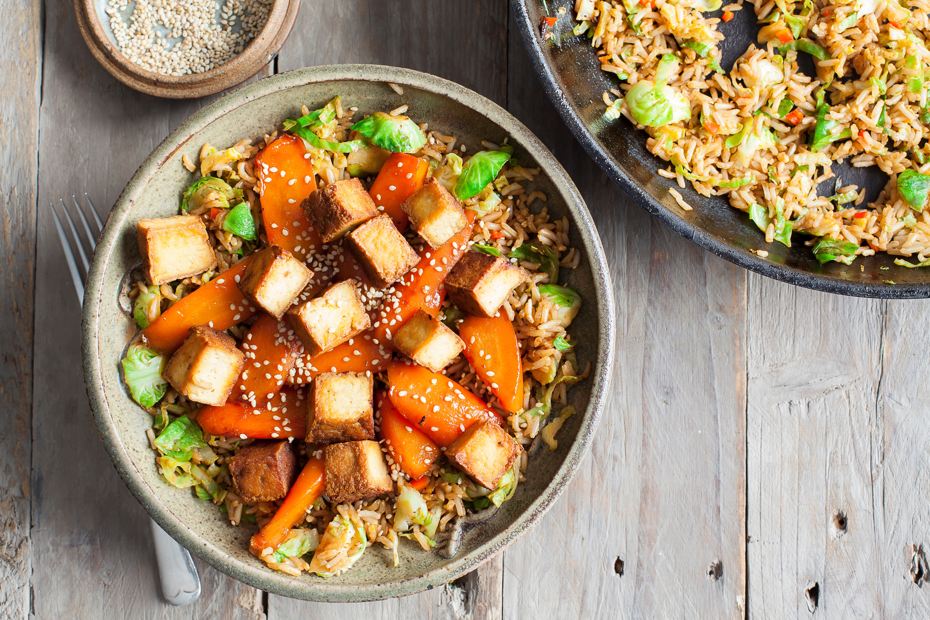 Mirin glazed carrots and crispy tofu recipe / Riverford