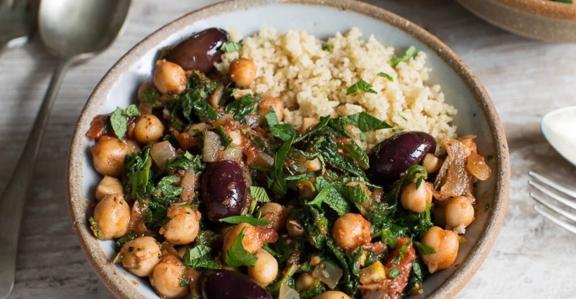 Moroccan Chickpeas And Spinach With Preserved Lemon And Couscous