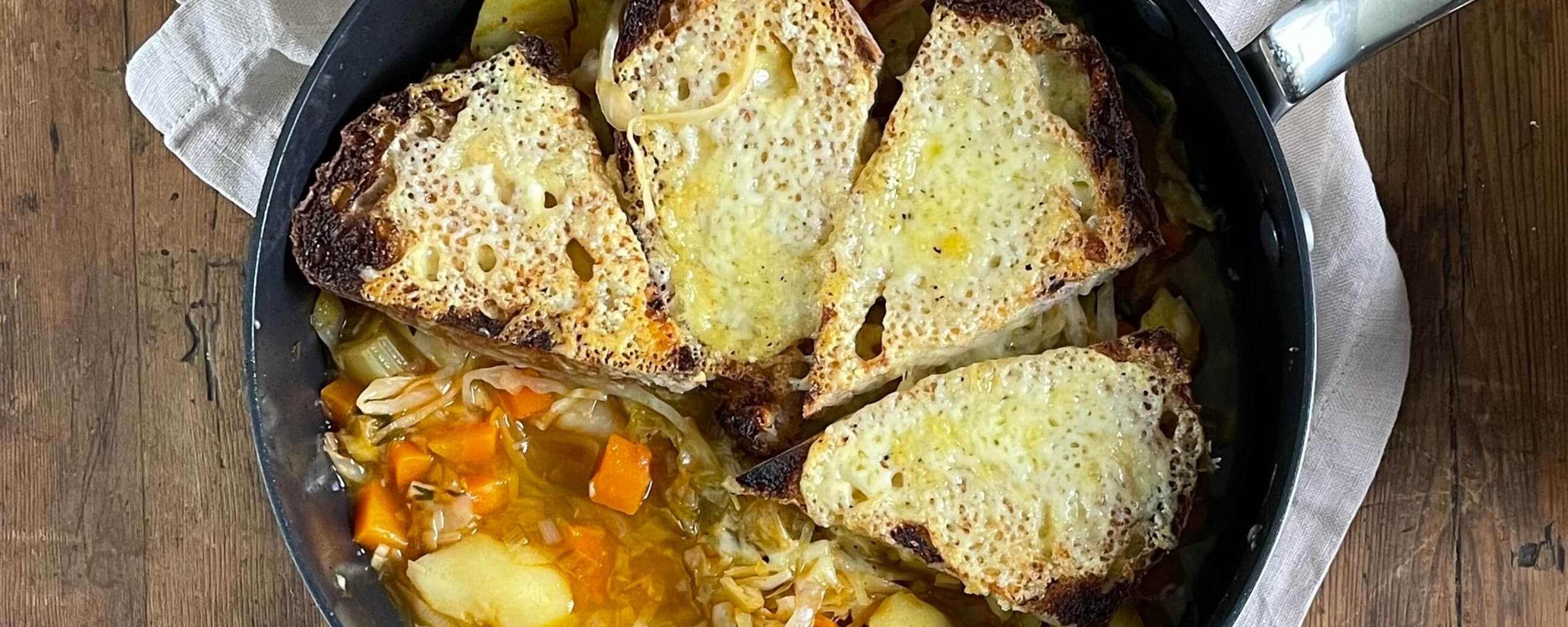 Sauerkraut soup with cheesy croutons recipe / Riverford