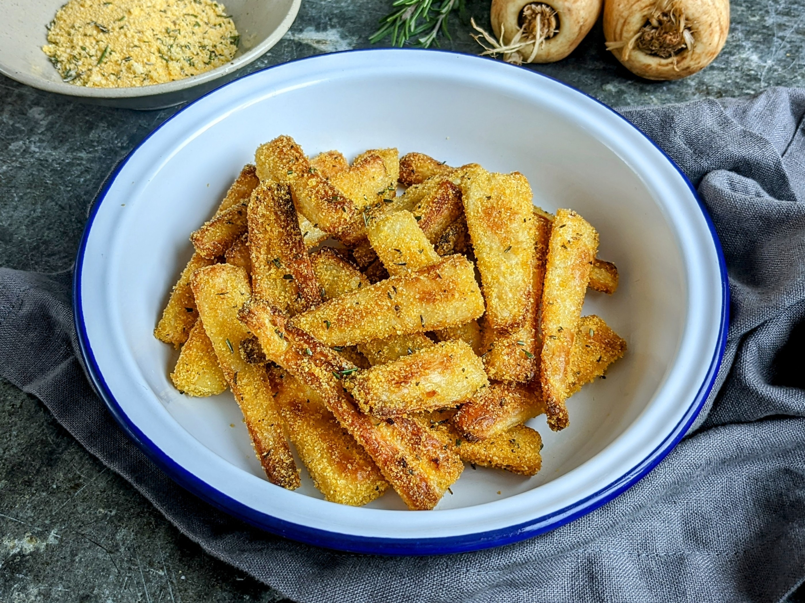 Crispy polenta & rosemary parsnips recipe / Riverford