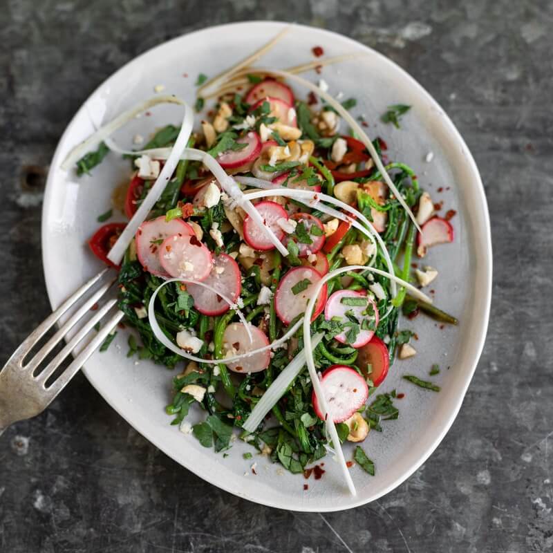 Quickpickled radish & stirfried radish tops recipe / Riverford