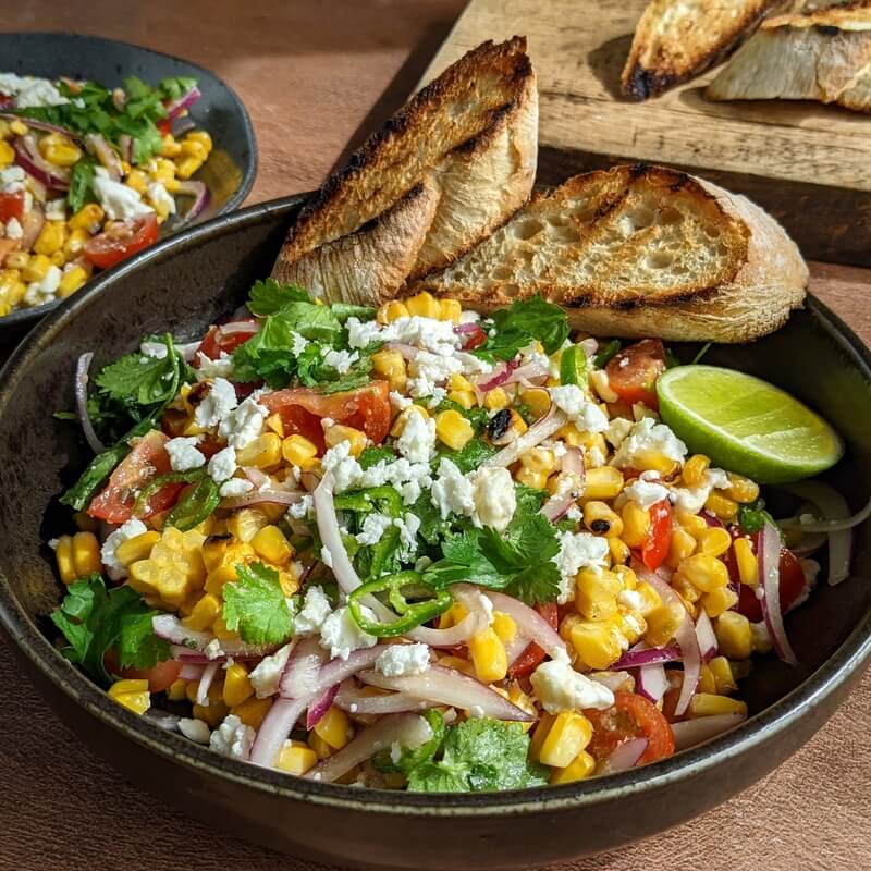 Chargrilled sweetcorn and feta salad recipe / Riverford