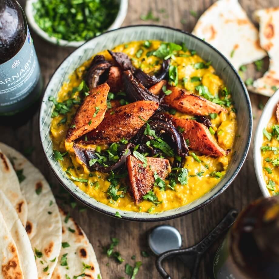 Masala roast carrots with coconut red lentils recipe / Riverford