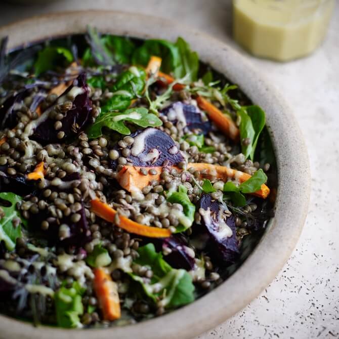roasted beetroot, carrot, lentil and cumin seed salad / Riverford