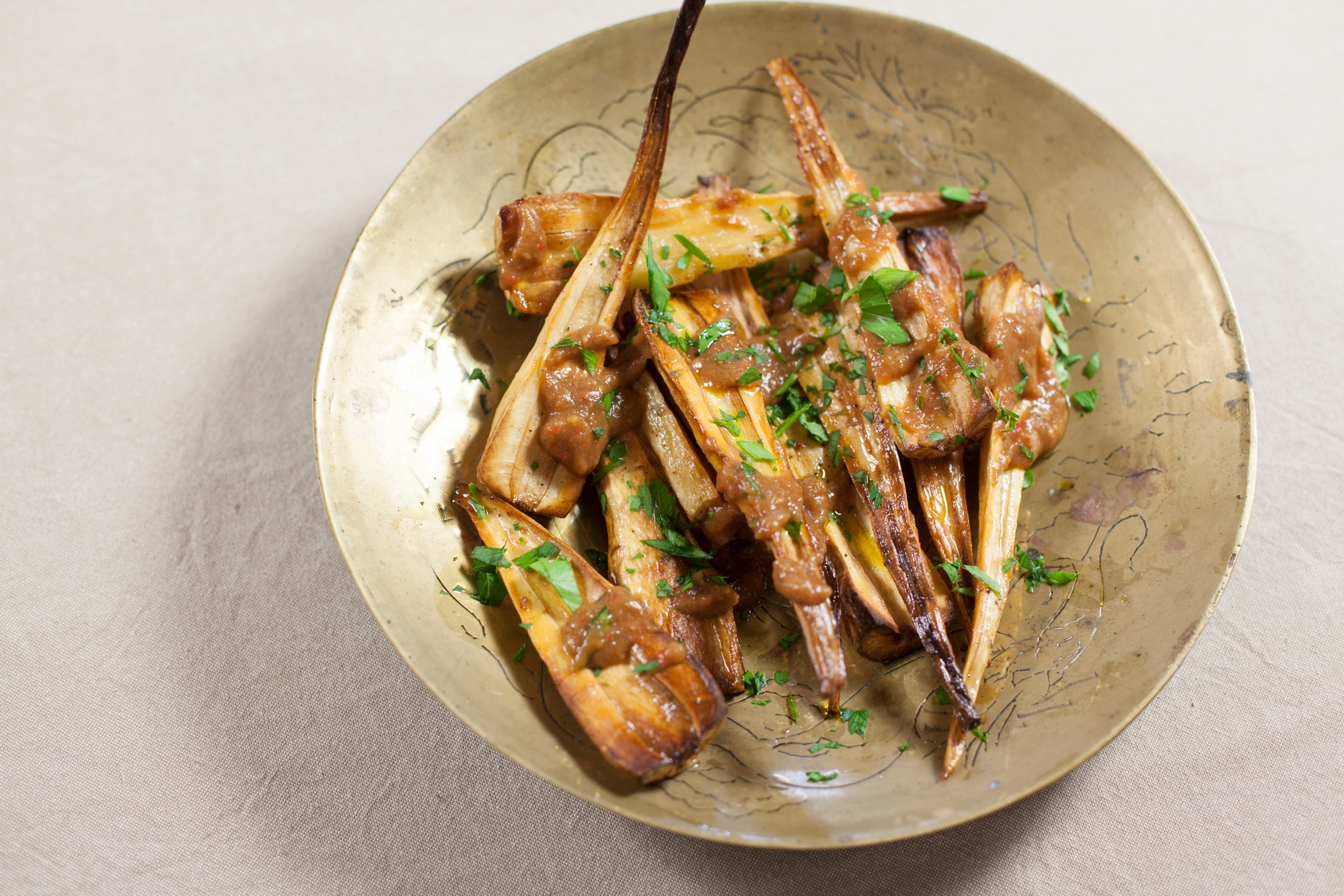 Roasted Parsnips With Date And Tamarind Dressing Recipe Riverford