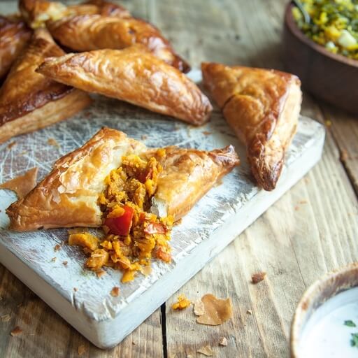 Spiced sweet potato kickshaws with spring green kedgeree a... / Riverford