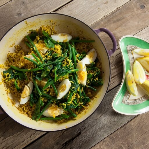 Spinach kedgeree recipe / Riverford