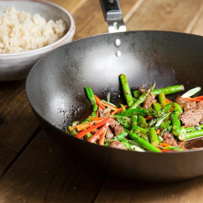 Steak and asparagus stirfry with jasmine rice recipe / Riverford