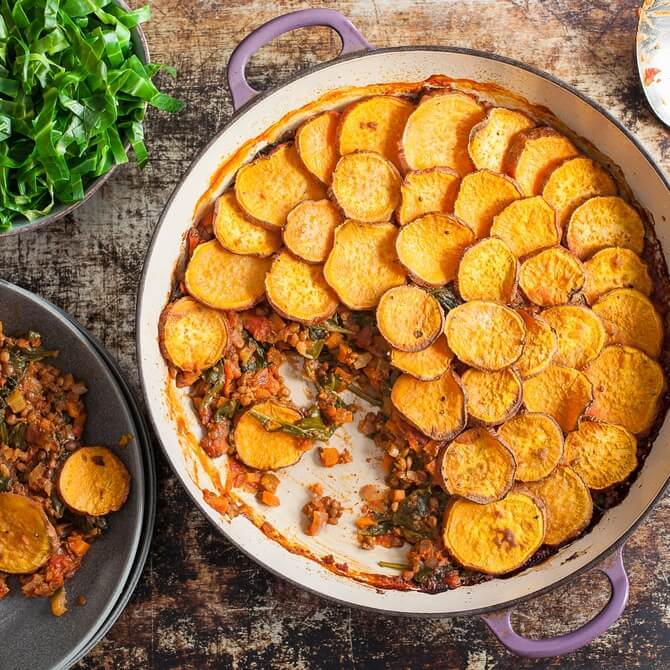 Sweet potato and lentil bake recipe / Riverford