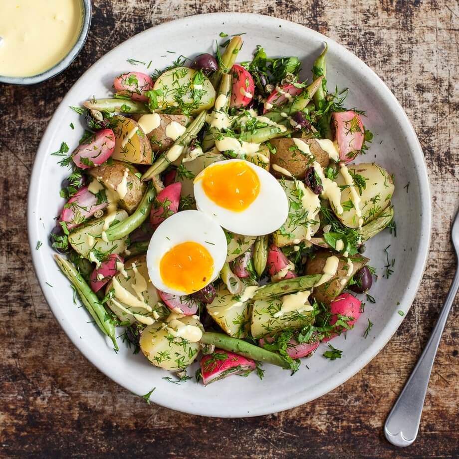 Warm potato salad with tarragon and caper dressing recipe / Riverford