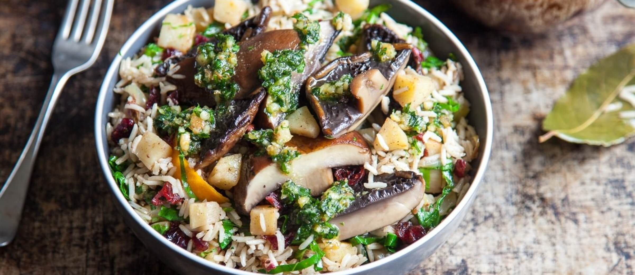 Winter Parsnip & Mushroom Pilaf with Walnut Pesto recipe / Riverford